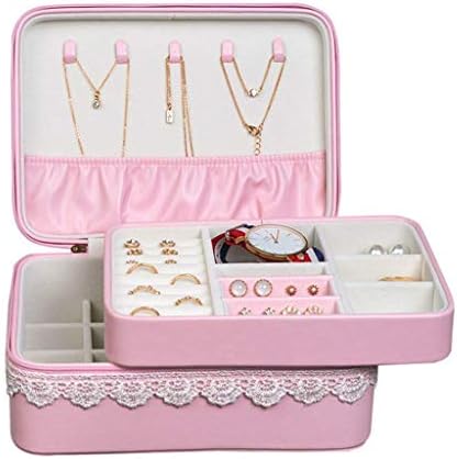 Caixa de armazenamento da caixa de jóias xjjzs, caixa de armazenamento de jóias de camada dupla de renda, caixa de