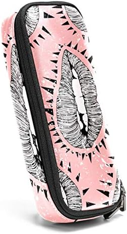 Saco de caneta para lápis de couro de lábios de lábios rosa com bolsa de armazenamento com zíper duplo com zíper para