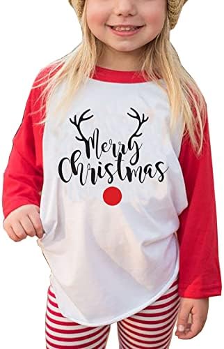 Bomytao crianças meninas meninas meninas feliz natal rosa camiseta raglan manga longa natal férias top tee presente