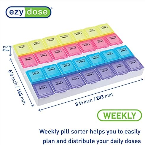 Dose EZY 28 dias de pílula mensal Medtime Planner Organizer Case 4 semanas Suplemento diariamente Caixa de vitamina