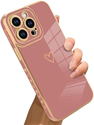 BONOMA Compatível com iPhone 14 Pro Case Love Heart Plating Electroplate Luxury Caso Elegante Câmera Protetor Soft TPU