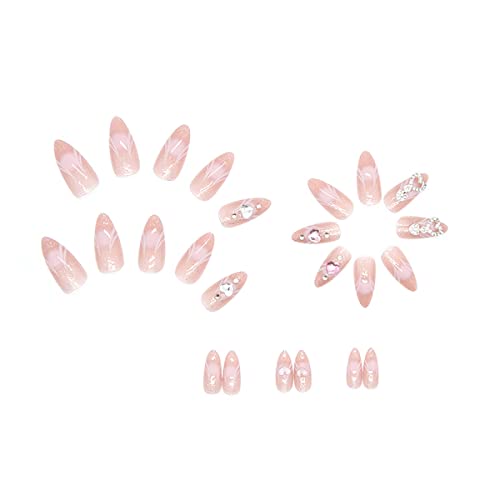 Pressione as unhas 24 PCs Médio Almond Fake Nails cola em unhas para mulheres meninas adolescentes com adesivo de cola e arquivo de
