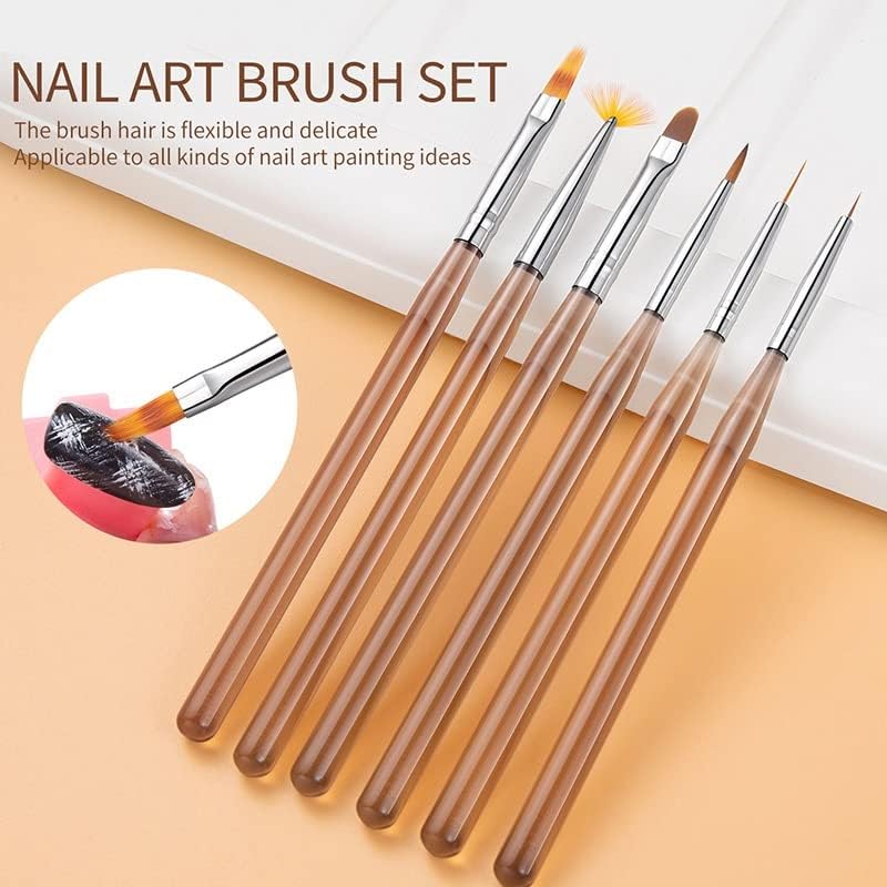 Wenlii 6pcs/conjunto de unhas de escultura em artes de extensão Builder Pintura de pincel Liner Ferramentas de gradiente