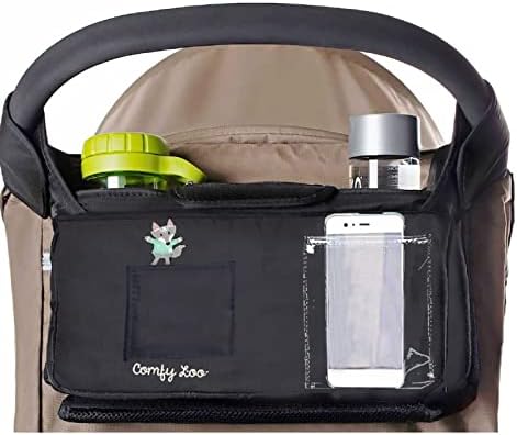 Arnision Universal Stroller Organizer com 2 porta de copo isolada. Bolsa destacável com alça de ombro, bolsos com zíper