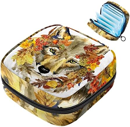 Autumn Leaf Hipster Wolf Floresta Sanitária Bolsa de armazenamento de guardana