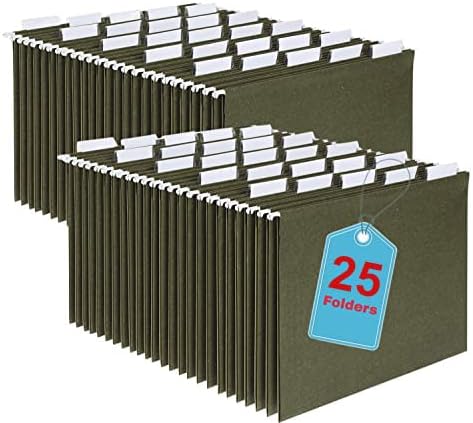 1 mato pastas de arquivo pendurado, organizador pendurado, pasta de tamanho de letra, abas ajustáveis ​​- verde, 25 pacote