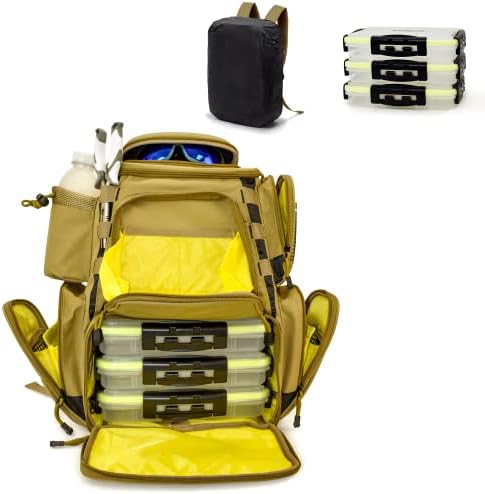 Mochila de tackle de pesca HalfHook com 3 caixas grandes armazenamento de bolsas à prova d'água com cobertura de chuva