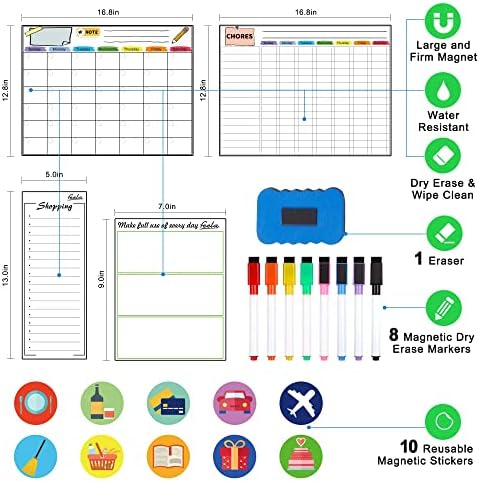 Kit de calendário de apagar a seco magnético 2023, calendário de quadro branco magnético de 4 pacote para geladeira