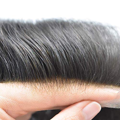 Toupee for Men Sistema de cabelo lírico de renda francesa Frente de cabelo humano Substituição fina de pele fina de penteado cinza