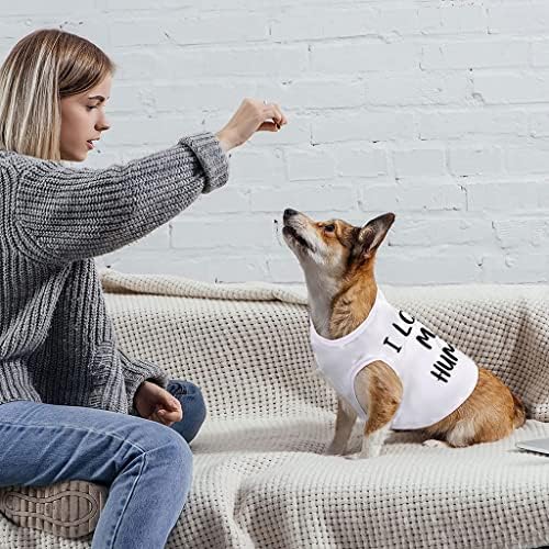 Eu amo meu tanque de cachorro humano - camiseta fofa de cachorro - roupas de cachorro impresso - branco, s