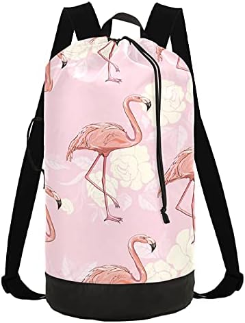 Bolsa de lavanderia rosa flamingo com alças de ombro de lavanderia mochila saco de tração de tração de tração de traço de suspensão