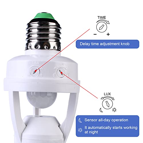 Sensor de movimento Soquete de luz: 3Packs E27 Adaptador de lâmpada de parafuso de movimento pir, compatível com