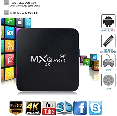 MXQ PRO 5G com Air Mouse & Voice Control 2023 Atualizado Android 12.1 Versão RAM 1GB ROM 8GB Caixa de TV H.265 HD 3D