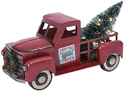 Caminhão de metal com bateria de 21 polegadas de comprimento com árvore de Natal iluminada