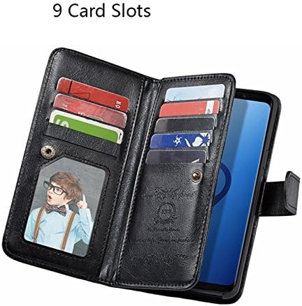 Caixa da carteira Hysjy Galaxy S9, S9 PU couro de couro destacável Slots de 9 cartas de cartas para mulheres com choques