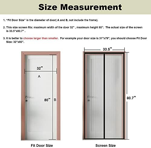 Portas magnéticas da porta de tela, qualidade atualizada, encaixa portas de até 32 x 80 polegadas, tamanho da tela 33,5