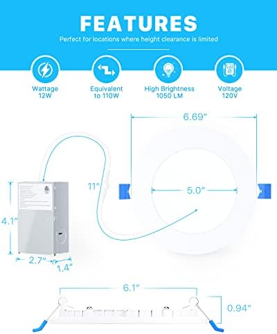 Ensenior 6 pacote de 6 polegadas de 6 polegadas LED LED LED LUZ DE TETO COM CAIXA DE JUNÇÃO, 3000K/4000K/5000K SELECILÍVEL,