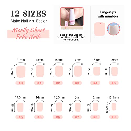 Morily Orange French Tip Press On Unhes Square Short 24pcs Clear Pink Fake Unhas com design acrílico amarelo bastão em unhas