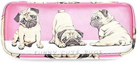 Adorável cachorrinho bege pug 84x55in Saco de caneta lápis de couro com bolsa de armazenamento de papelaria dupla com zíper para