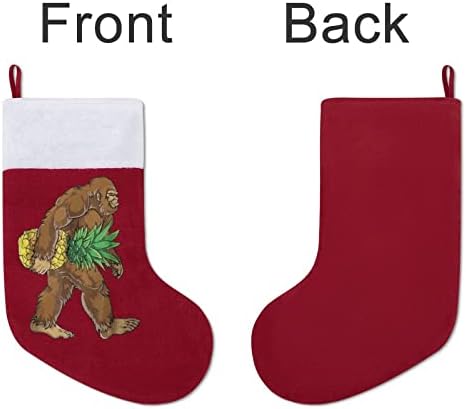 Bigfoot carregando abacaxi meias de férias de Natal vermelho Decorações de casa para lareira de árvore de Natal