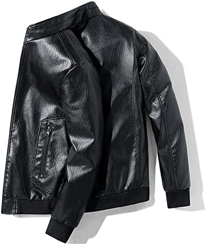 Maiyifu-Gj Men's Stand Collar Leather Bomber Jacket