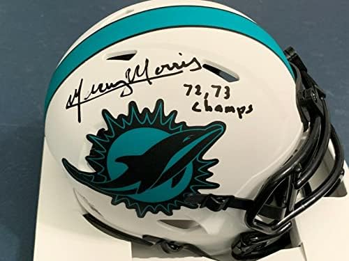 Mercury Morris Miami Dolphins 72,73 SB Champs assinou o Mini Capacete Lunipse Eclipse - Mini capacetes autografados da NFL