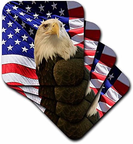 3drose LLC águia careca e montanha -russa de bandeira americana, macio, conjunto de 8