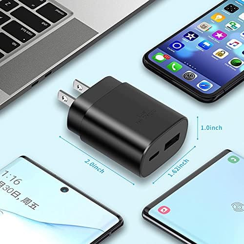 Bloco de carregador de parede USB C, porta dupla de 25w Entrega de energia PD Adaptador de plugue de carregamento