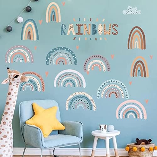 Qiangtiehua arco -íris decalques de parede descascam e bastão papel de parede boho decoração de arco -íris para garotas garotas