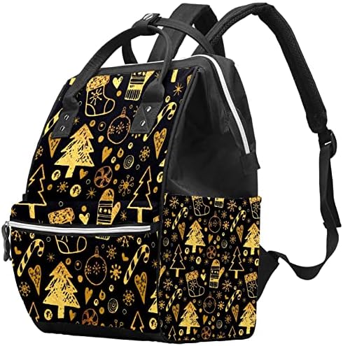 Mochila de viagem Guerotkr, mochila de bolsa de fraldas, mochila de fraldas, padrão de ouro de Natal