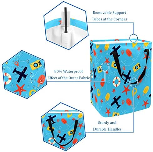 Picolés de deslocamento de viagens câmeras de mar azul impressão azul cesto de roupa dobra