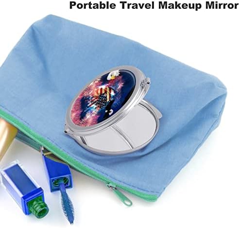 Águia careca com bandeira americana Compact Pocket Mirror Travel Travel Mirror Cosmético dobrável 1x/2x Amagna