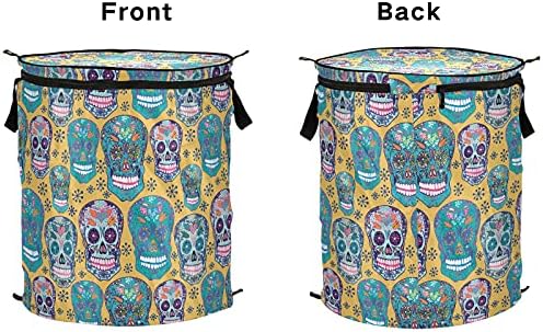 Morto Sugar Skull Pop Up Leundry Horse com tampa de cesta de armazenamento dobrável Bolsa de roupa dobrável para camping