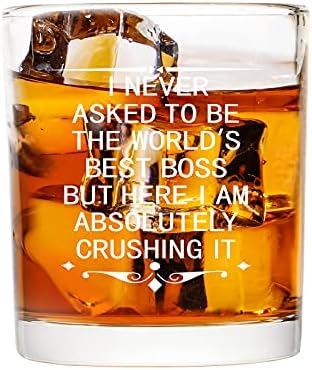 ModWnfy Funny Boss Boss Whisky Glass, Dia do Boss Dado de vidro da moda, 10 onças O melhor vidro escocês de chefe do mundo na aposentadoria