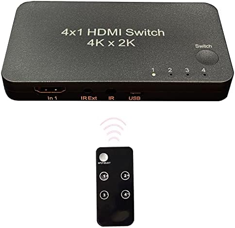 Switch HDMI 4 em 1 out, 4 porta HDMI Switcher Seletor Box com IR Remote Control & Auto Switch, Suporte 4K@30Hz, 3D, 1080p
