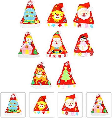 1 Conjunto 8 PCs Christmas Children Hats Off-Woven Fabric DIY Decoração de casa para festa de celebração