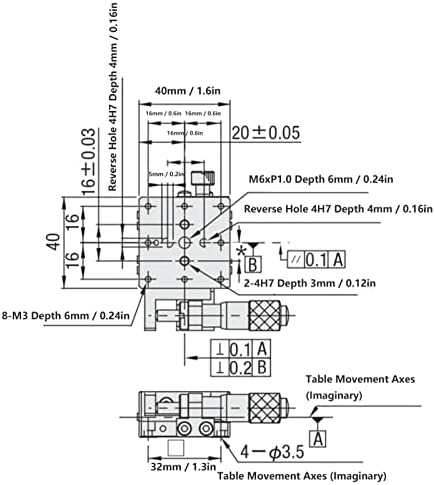 Estágio de tradução linear de precisão do micrômetro XY manual, 40 x 40 mm / 1,6 x 1,6in estágio linear de alta precisão