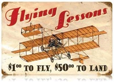 Lições de vôo Vintage Metal Sign Metal Aviação Humor de aço Sinal de lata de aço 7,8x11,8 polegadas