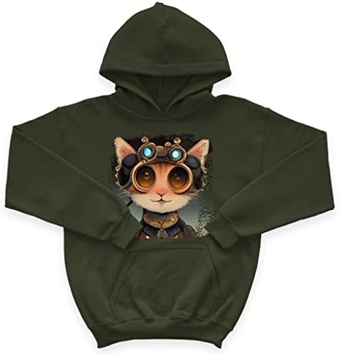 Hoodie de lã de esponja de gatos steampunk - capuz para crianças de gato fofo - capuz impresso para crianças