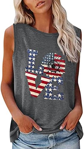 4 de julho Tampo de tanques para mulheres sem mangas o pescoço camisetas American Flag Star