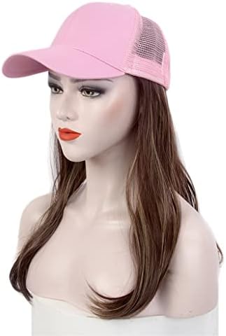 N/A Moda Ladies Caps, Caps Hair, Chapéus de beisebol rosa, perucas, perucas marrons longas e encaracoladas, chapéus