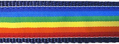 Collar de cachorro Preston Rainbow - fita listrada de várias coloridas na correia de nylon azul marinho