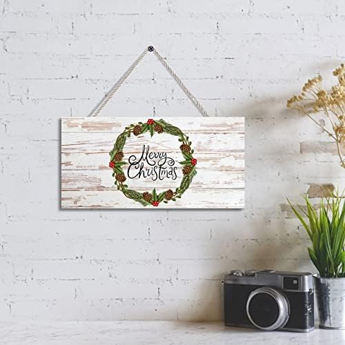 Sinais de boas -vindas ao ar livre de Natal Holly Wreath Rustic Blessed Wood Sign Places Decorações penduradas de Natal para