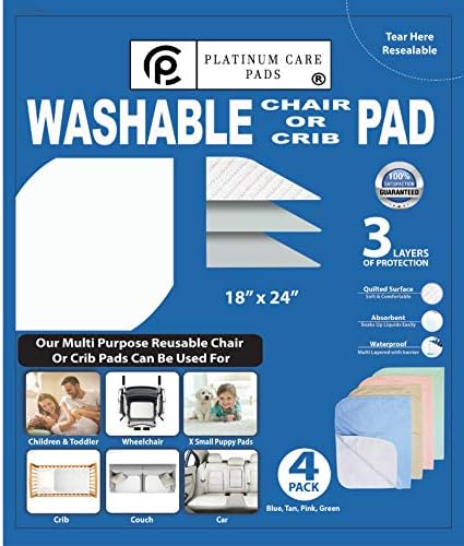 Platinum Care Pads ™ lavável almofadas/cadeias de cadeira para incontinência - tamanho 18x24 - pacote de 4