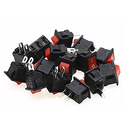 15pcs Mini Rocker Switch SPST preto e vermelho Snap no botão Switches Butão AC 250V 3A/125V 6A 2 pino E/O 10 × 15mm Switch