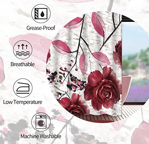 Cortinas de chuveiro da Borgonha rosa floral e folhas de flores retro aquarela, cortina de chuveiro para decoração do