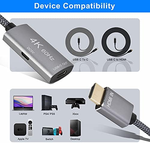 Elebase HDMI Male para USB-C Adaptador de cabo feminino com cabo de alimentação micro USB, entrada HDMI para USB Tipo C 3.1 Conversor