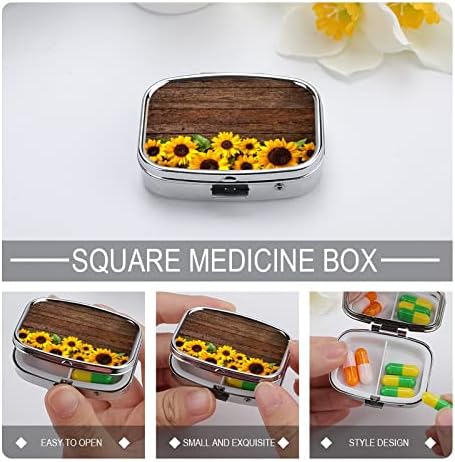 Caixa de pílula de girassóis de madeira Fundo de madeira Caice de tablets de comprimido de comprimido portátil portátil Pillbox Vitamina