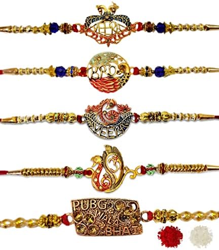 Craftsman Rakhi para o irmão Bhaiya Bhabhi Conjunto de presentes de 5 PCs Rakhi para a família Raksha Bandhan Festival Rakhi