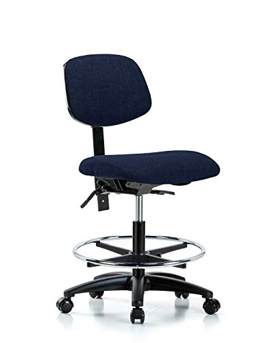 Labtech Seating LT42408 Cadeira de bancada média, tecido, base de nylon - anel de pé cromado, rodízios, preto